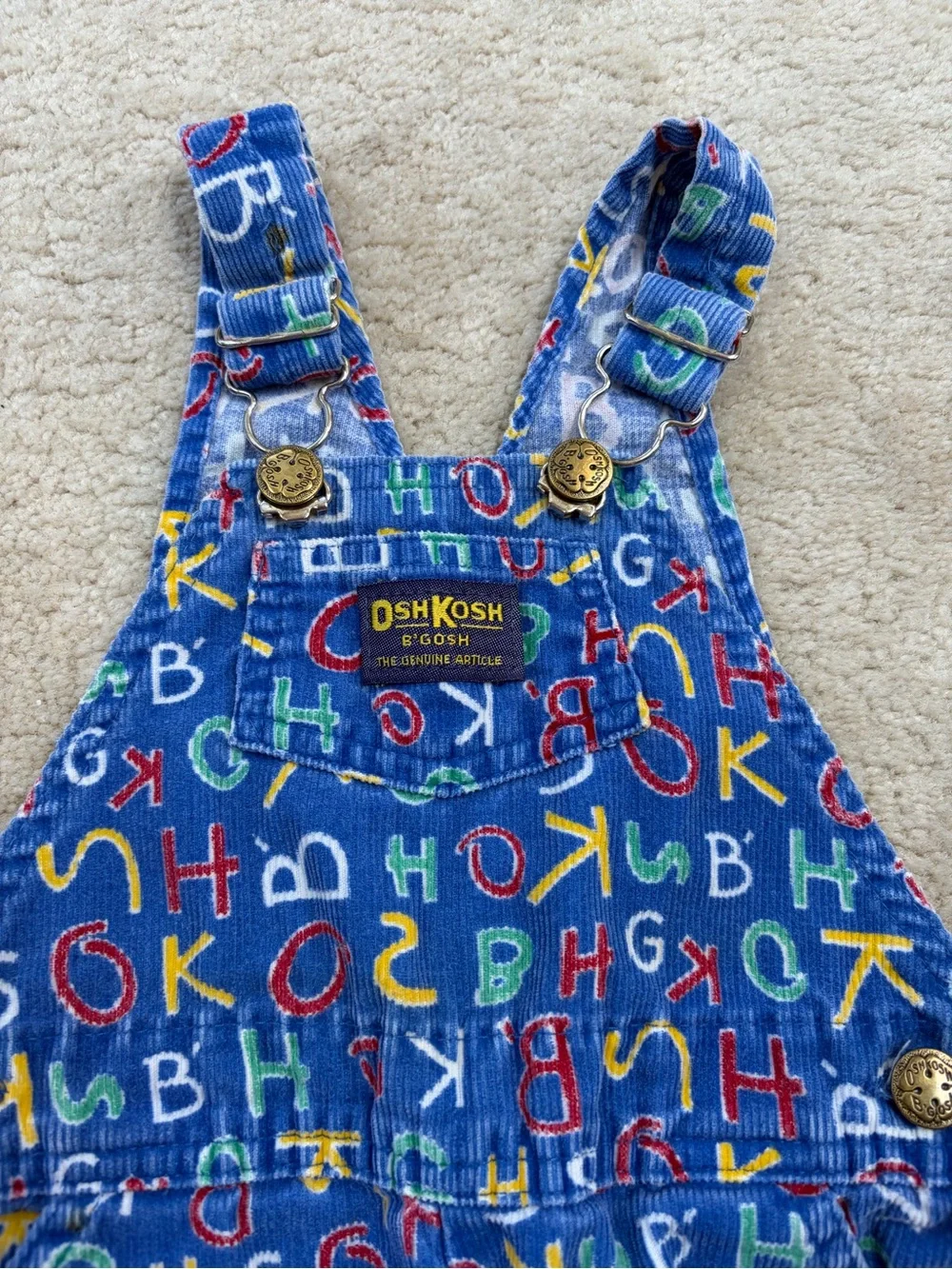 Vintage OshKosh Size 24 Months Vestbak Corduroy Letters Bib Overalls USA Made